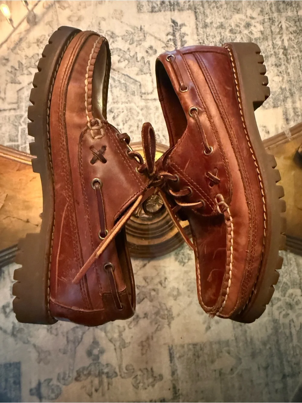 Ralph‎ Lauren Ranger Brown Leather Lug-Soled Boat Shoes Moc-Toe Ivy League 7.5